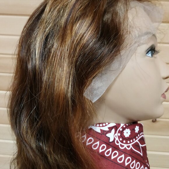 13x4 Highlight Ombre Lace Front Human Hair Wig - 4/27 Honey Blonde - 20" - Picture 3 of 9